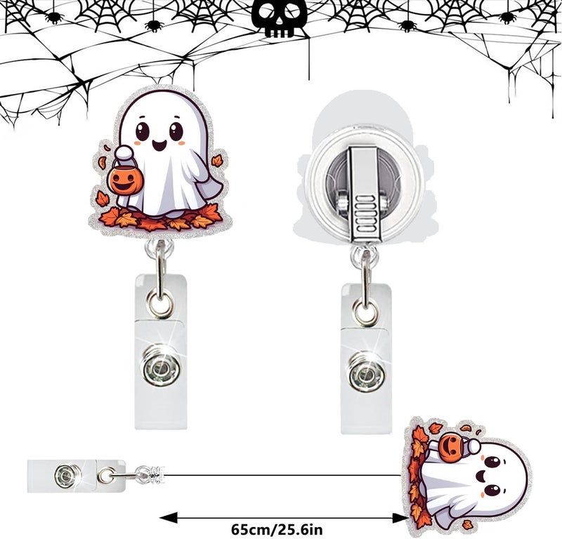 NSSHEL Ghost Badge Reel Retractable Ghost Carrying Basket Badge Clip with Maple Leaves Designs Acrylic Halloween ID Name Holder Clip for Nurse, Teacher, Student, Hospital, Office Worker Name Tag - Image 4